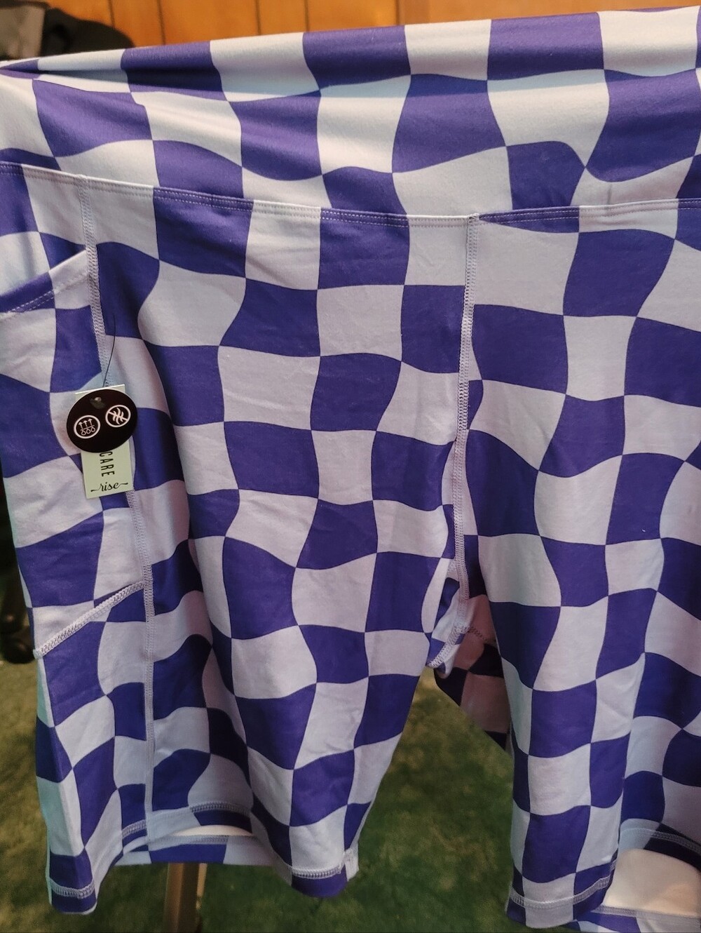 Purple & White Checkerboard Active Workout Shorts